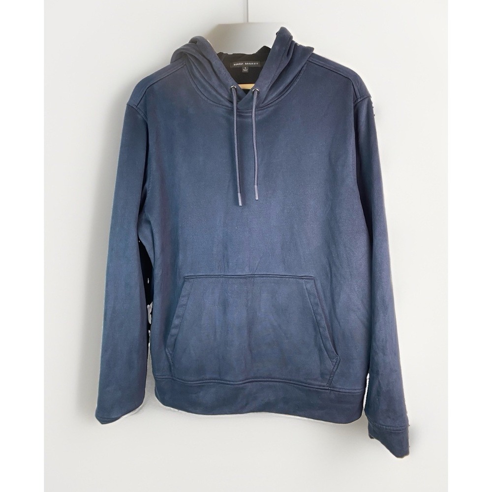 Robert Barakett Men's L Blue Sidewinder Faux Suede Pullover Hoodie Sweatshirt